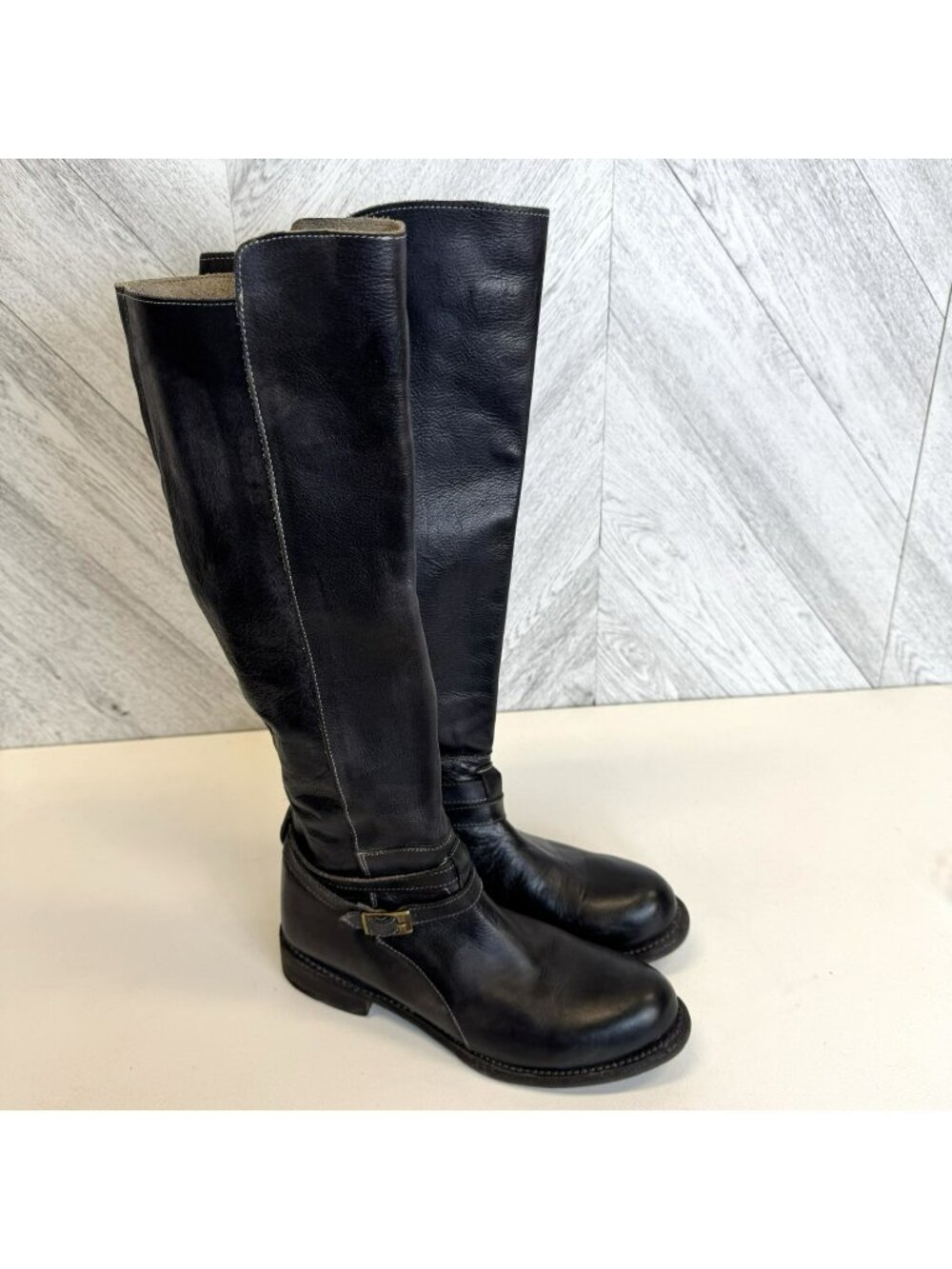 Bed Stu Cobbler Tall Leather Riding Boots Womens Size 9.5 Black Distressed